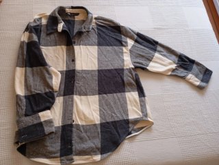 Chaqueta franela cuadros beige y gris
