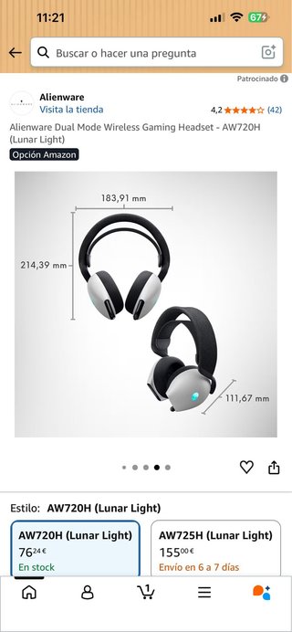 Auriculares Gaming Inalámbricos Alienware AW720H