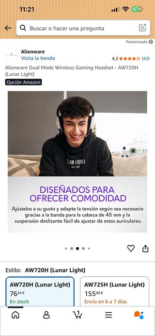 Auriculares Gaming Inalámbricos Alienware AW720H