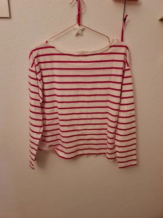 Camiseta algodón rayas encaje