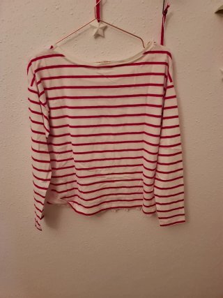 Camiseta algodón rayas encaje