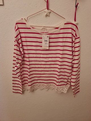 Camiseta algodón rayas encaje
