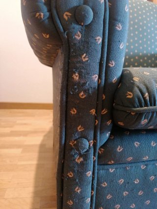 Butaca de tela verde con estampado