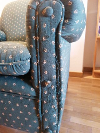 Butaca de tela verde con estampado