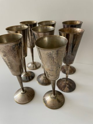 Juego de 6 copas antiguas de metal plateado