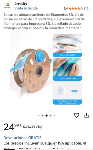Bolsas de vacío Creality para filamento 3D