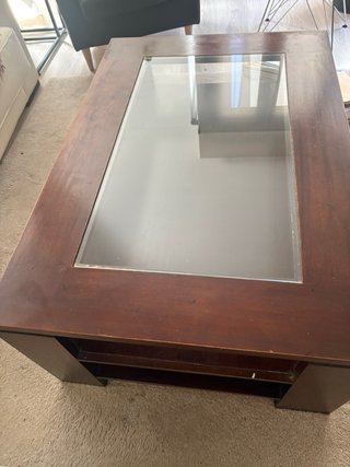 Mesa Centro Madera  con cristal , medidas 75 x110
