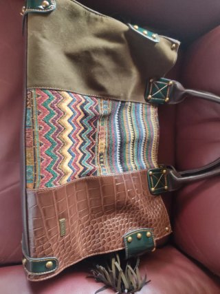 Bolso grande marrón y multicolor