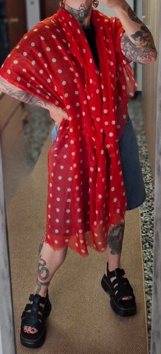 Maxi Pañuelo Mango Rojo Lunares Blancos