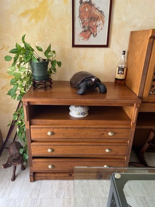 Mueble modular de salón madera y cristal