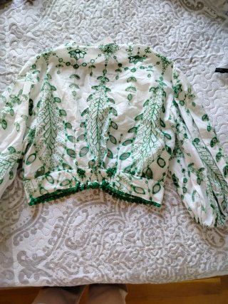 Top Zara Bordado Blanco y Verde