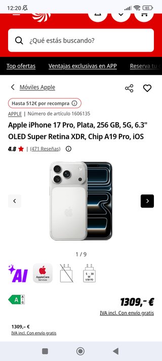iPhone 17 Pro 256GB Plata Nuevo