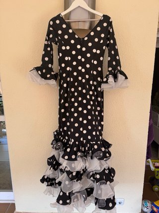 Vestido Flamenca Lunares Blanco Negro