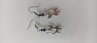 Pendientes gato bisutería plata y marrón