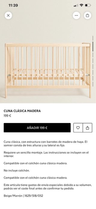 Cuna Zara Home + Colchón y Accesorios