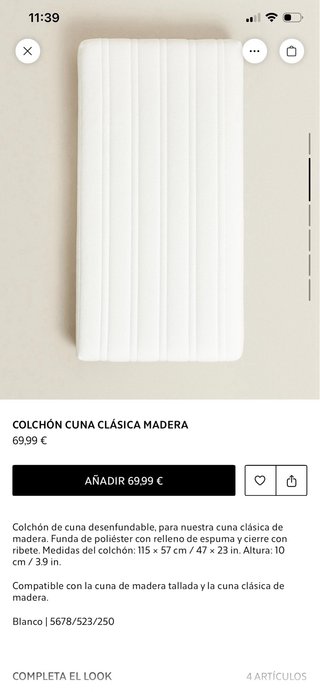 Cuna Zara Home + Colchón y Accesorios