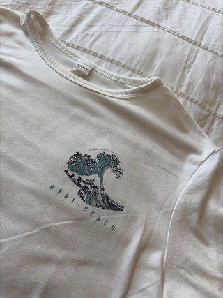 Camiseta blanca con estampado de ola, shein