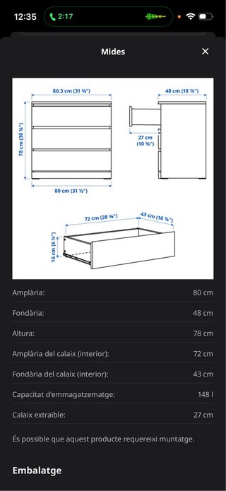 Cómoda MALM 3 cajones IKEA blanca