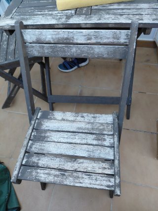 Mesa y 2 Sillas Jardín Madera para Reparar