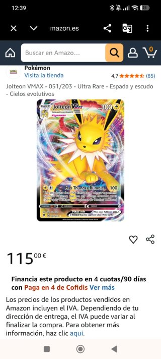 Jolteon VMAX Carta Pokémon Original