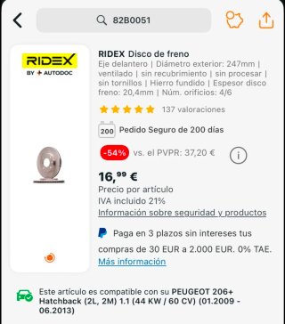 Discos de freno Peugeot 206