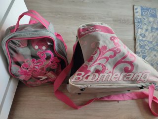 Patines en línea rosas y blancos con bolsa. 35-38