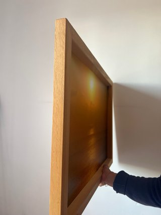 Cuadro de madera puesta de sol dorada