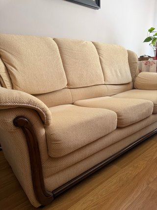 Sillón y Sofá Beige Tela y Madera