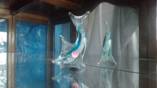 Figura in cristallo di Murano pesce blu trasparente