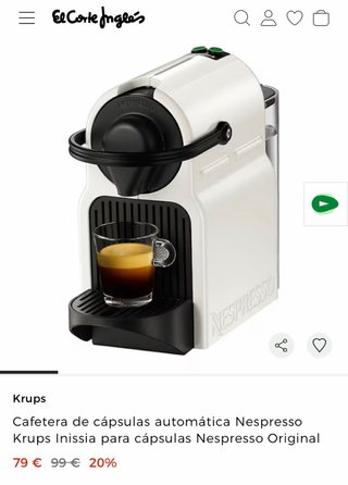 Cafetera Nespresso Krups Inissia Blanca