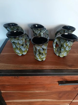 JARRA Y 6 VASOS CERAMICA VINTAGE