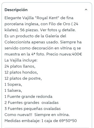 Vajilla Royal Kent (filo oro 24 klts). Ver fotos