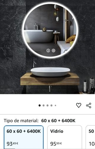 Espejo de baño redondo 60x60 + 6400K