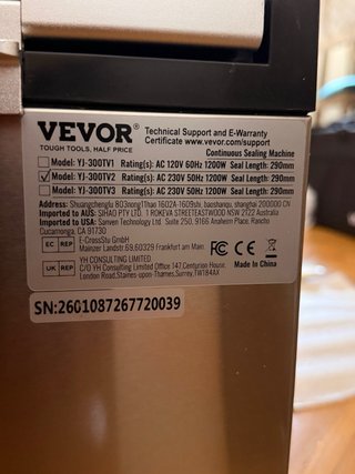 Envasadora al vacío VEVOR 1200W 380W