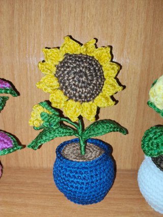 Macetitas tejidas decoración flores