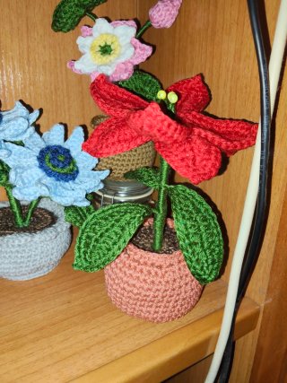 Macetitas tejidas decoración flores