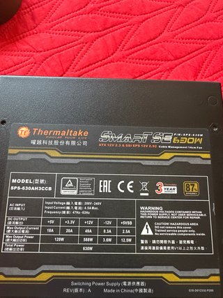 Fuente Aliment semimodular Thermaltake Smart SE630