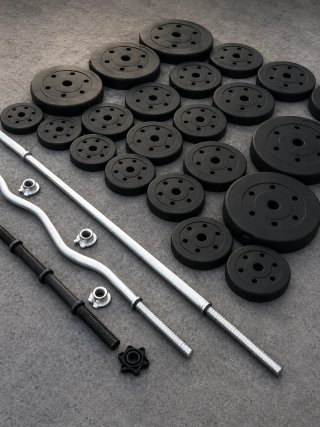 Kit 120kg Pesas Gimnasio Barras Mancuernas