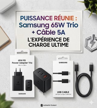 Cargador Samsung 65W Power Adapter Trio +Cable 1m