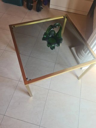 Mesa centro vintage cristal y metal dorado