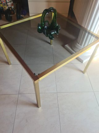 Mesa centro vintage cristal y metal dorado