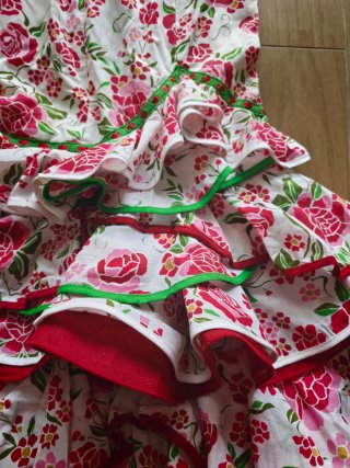 Traje de flamenca rosa y rojo talla S