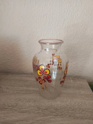 Jarrón vintage cristal flores multicolor