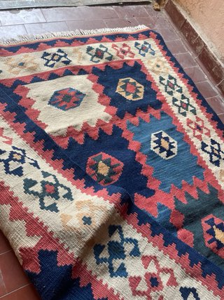Tappeto Kilim Antico Lana Beige Blu 150x105