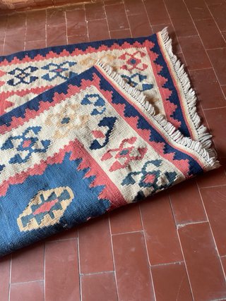 Tappeto Kilim Antico Lana Beige Blu 150x105