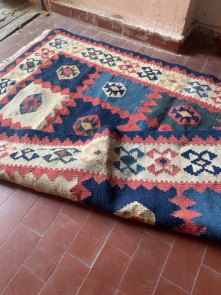 Tappeto Kilim Antico Lana Beige Blu 150x105