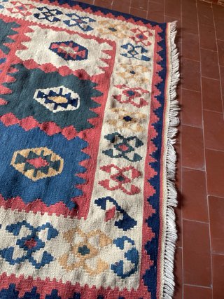 Tappeto Kilim Antico Lana Beige Blu 150x105