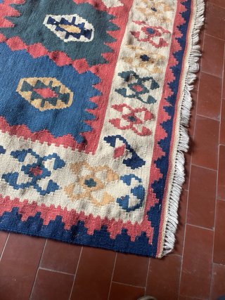 Tappeto Kilim Antico Lana Beige Blu 150x105