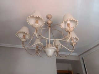 Lámpara forja artesanal 6 brazos beige