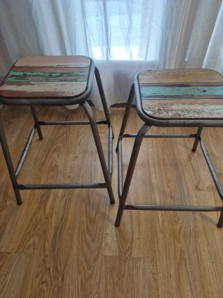 2 Bancos Madera y Hierro Artesanales